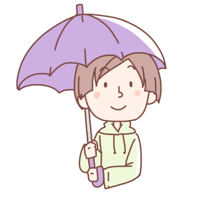 紫の傘をさす女性